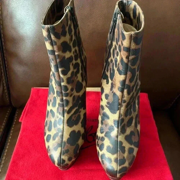 NIB Christian Louboutin Womens Bianca Booty Boot Brown 120 Leopard 38 1/2 - Picture 2 of 7